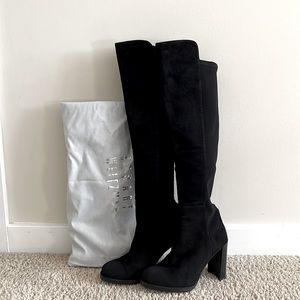 Stuart Witzman, Black Suede 50/50 Boots w/ block heel. Size 34.5 (4.5 womens)